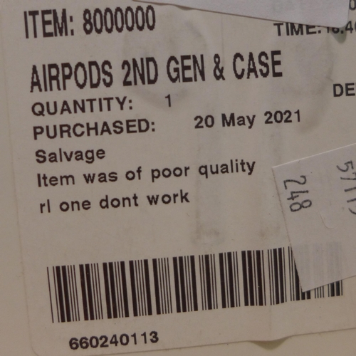 3134 - Airpods 2Nd Gen & Case   Mv7N2Zma       (248-107)   * This lot is subject to vat