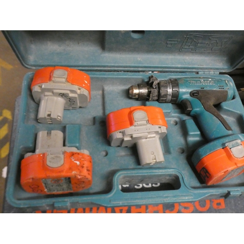 2039 - 3 Makita drills with chargers with Bosch SDS plus in case