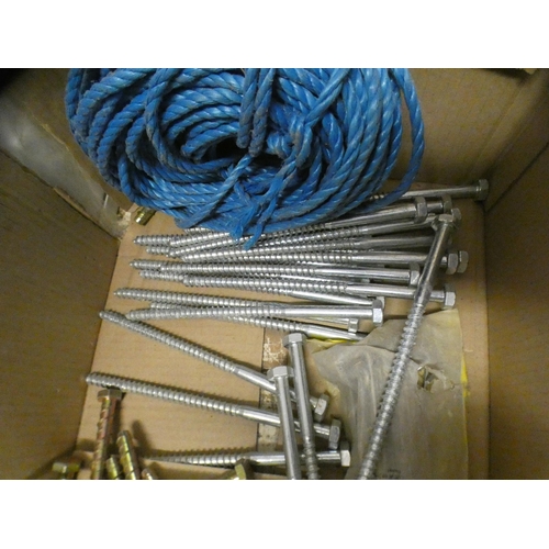 2120 - Approx 40 large bolts with two reels of rope