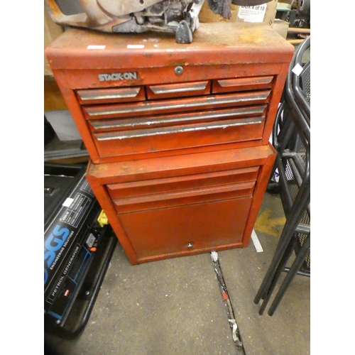 2122 - A red metal stack box on tool chest