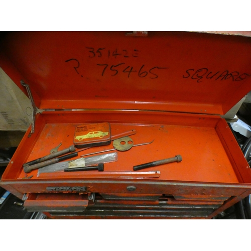 2122 - A red metal stack box on tool chest