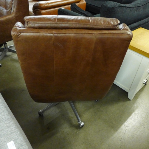 1451 - An Additions Commander brown leather swivel chair