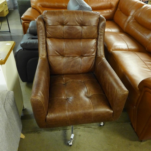 1451 - An Additions Commander brown leather swivel chair