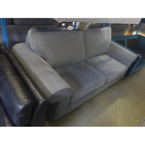 1743 - A grey upholstered two seater sofa and a slightly darker upholstered three seater sofa (missing some... 