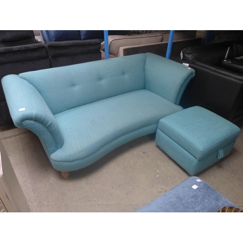 1745 - A teal two seater sofa and footstool