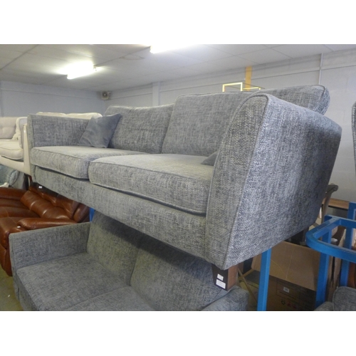 1752 - A grey textured weave two seater and three seater sofa (worn, damage to arm)