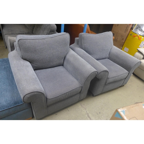 1784 - A pair of grey textured weave upholstered armchairs (used, one missing feet)