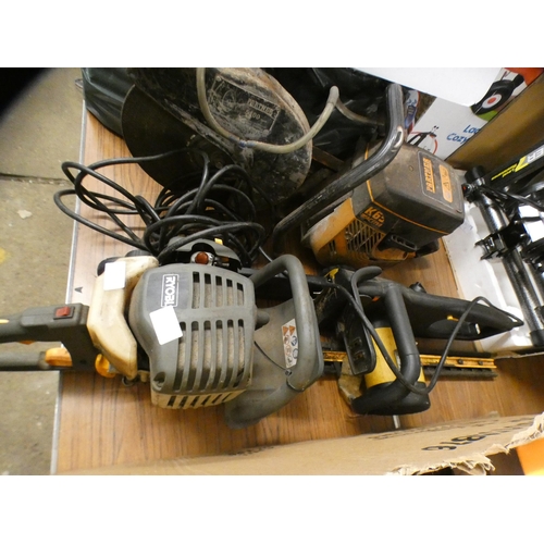 2330 - A partner stone cutting saw, Ryobi petrol hedge cutter and fdorabect electric chain saw