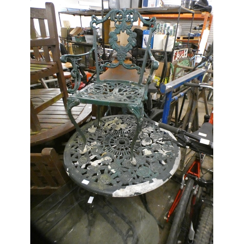 2335 - Cast aluminium garden table and two chairs