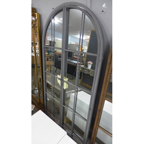 1431 - A large arched window metal mirror, H 175cm (MP1789)   #