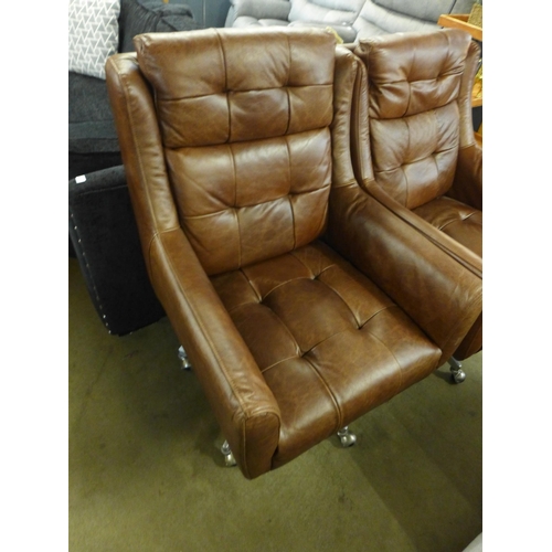 1452 - An Additions Commander brown leather swivel chair