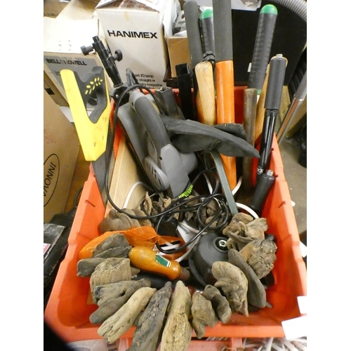 2103 - Box of cutlery, football, garden tools, bike pump and more