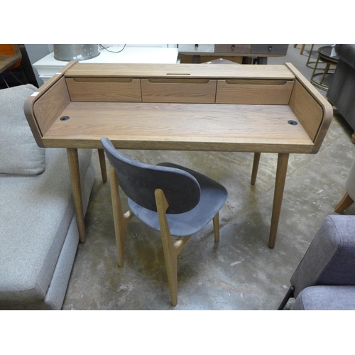 1335 - A Tambour Holcot grey oiled oak studio desk with a Bari plush steel chair