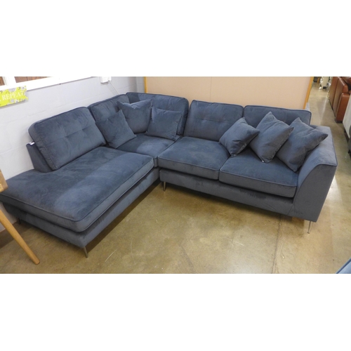 1344 - A midnight blue velvet button back cushioned LHF corner sofa