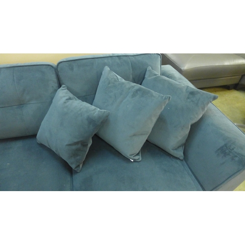 1344 - A midnight blue velvet button back cushioned LHF corner sofa