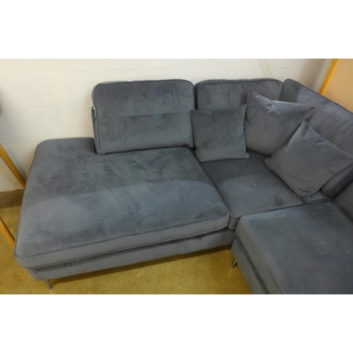 1344 - A midnight blue velvet button back cushioned LHF corner sofa