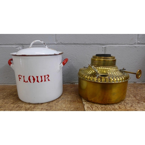 1109 - An enamel flour bin and a Valor stove **PLEASE NOTE THIS LOT IS NOT ELIGIBLE FOR POSTING AND PACKING... 