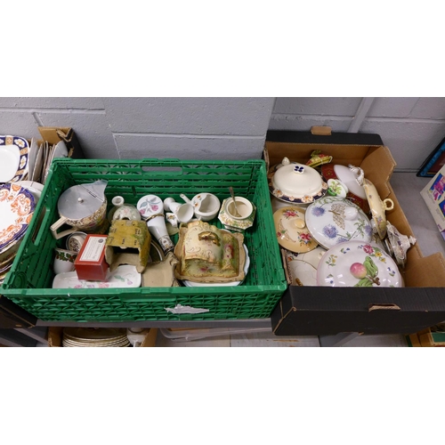 1125 - Four boxes of mixed china, vegetable dish lids, Edwardian plates, etc. **PLEASE NOTE THIS LOT IS NOT... 