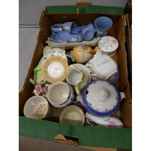 1125 - Four boxes of mixed china, vegetable dish lids, Edwardian plates, etc. **PLEASE NOTE THIS LOT IS NOT... 