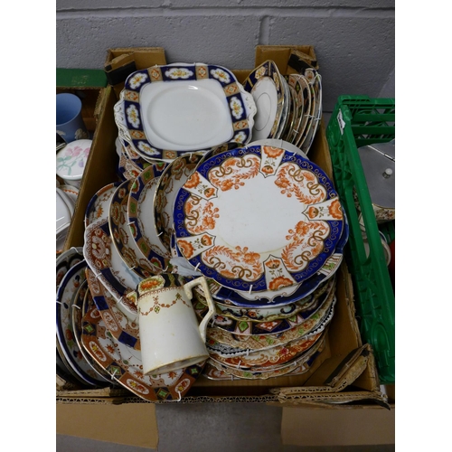 1125 - Four boxes of mixed china, vegetable dish lids, Edwardian plates, etc. **PLEASE NOTE THIS LOT IS NOT... 