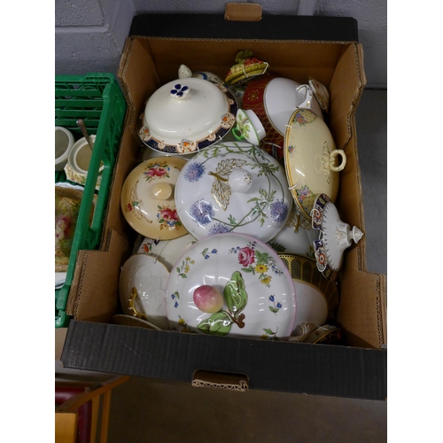 1125 - Four boxes of mixed china, vegetable dish lids, Edwardian plates, etc. **PLEASE NOTE THIS LOT IS NOT... 