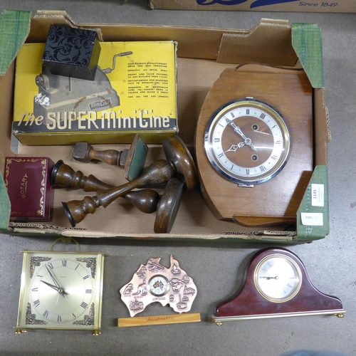 1145 - Clocks, Rotary and other wristwatches and a mini projector **PLEASE NOTE THIS LOT IS NOT ELIGIBLE FO... 