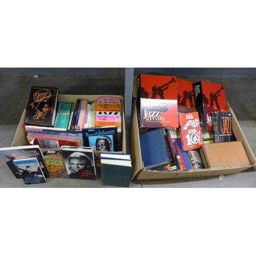 1146 - Two boxes of books on jazz music **PLEASE NOTE THIS LOT IS NOT ELIGIBLE FOR POSTING AND PACKING**