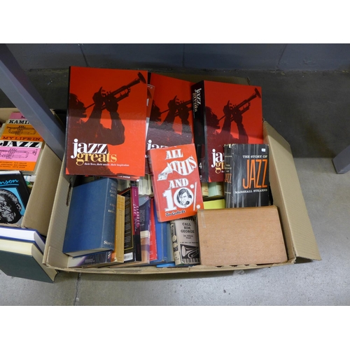 1146 - Two boxes of books on jazz music **PLEASE NOTE THIS LOT IS NOT ELIGIBLE FOR POSTING AND PACKING**