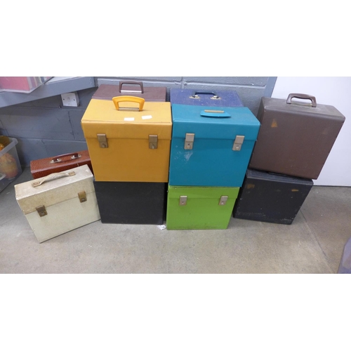 1150 - A collection of twelve vintage LP record cases, various colours