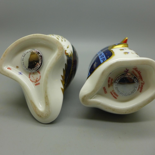 626 - Two Royal Crown Derby sea bird paperweights, Puffin, 12cm and Rockhopper Penguin, 11cm, designed by ... 