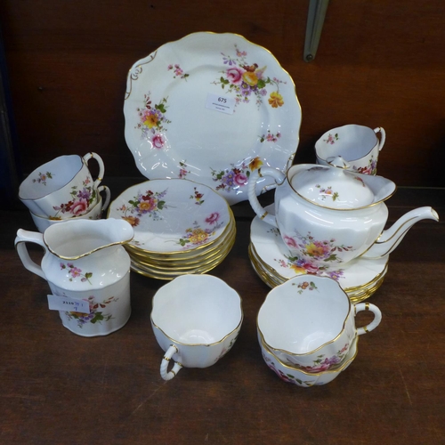 675 - A Royal Crown Derby Derby Posies six setting tea set with small tea pot