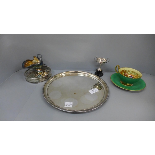 683 - Plated ware and an Aynsley cup and saucer