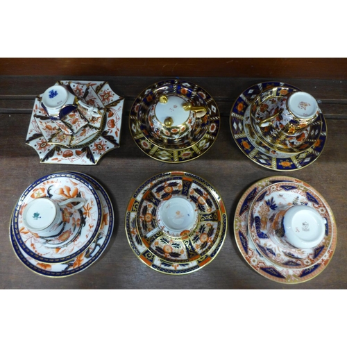 684 - Six Imari trios including, Davenport, Hammersley, Grainger & Co., etc.