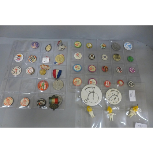 686 - Lapel badges and commemorative medals including Esso, The Beatles, CND, etc.