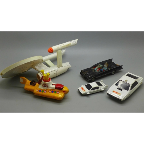 696 - Die-cast model vehicles including Beatles Yellow Submarine, Batmobile, James Bond Lotus Esprit and C... 