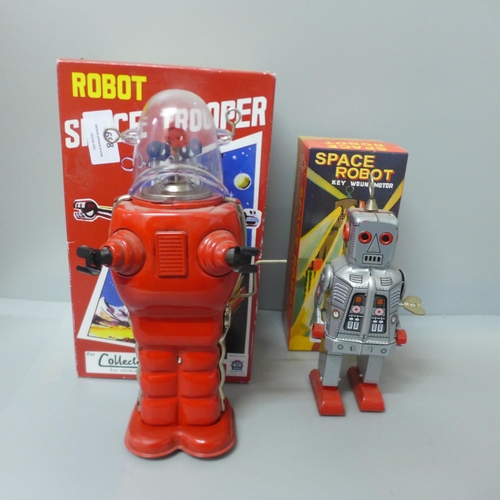 698 - Space Robot and Space Trooper Robot tin plate toys