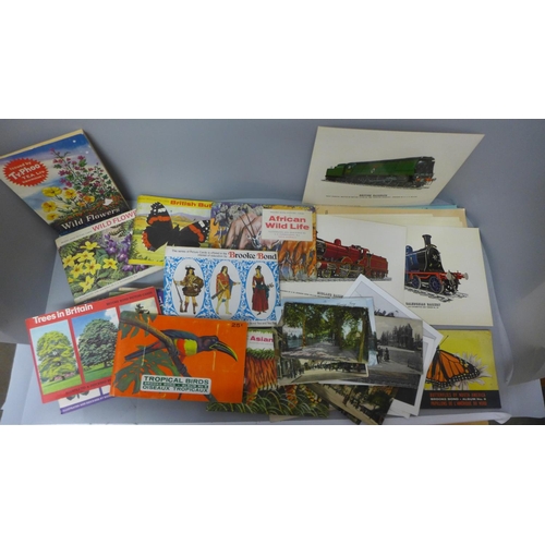 710 - A collection of 15 Brooke Bond tea card albums, postcards and locomotive cards and photograph