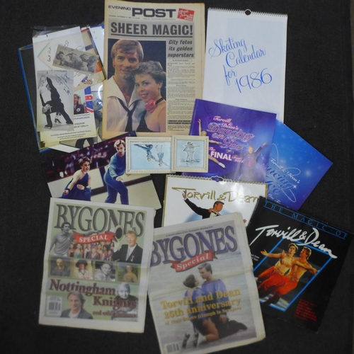 719 - A collection of Torvill and Dean ephemera including signed, a calendar, photographs, news articles, ... 