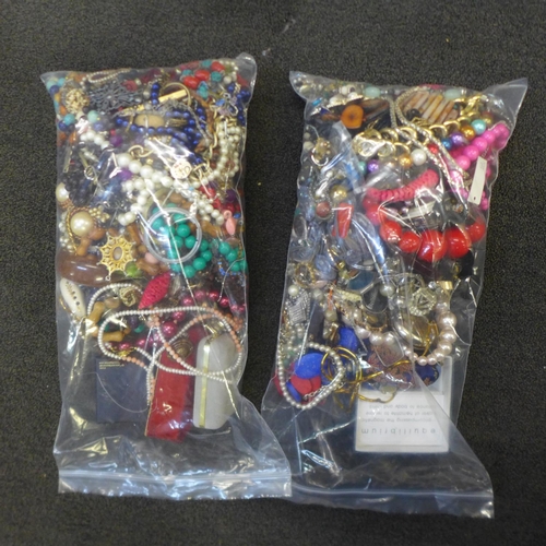 726 - Two bags of costume jewellery