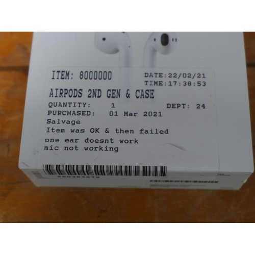 3160 - Airpods 2Nd Gen & Case   - Mv7N2Zma  , (249-463)   * This lot is subject to vat