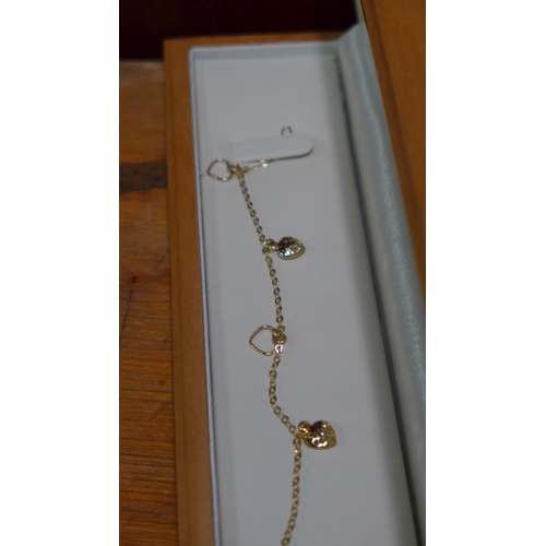 3209 - 14Ct Yellow Gold Heart Charm Bracelet , Original RRP £114.99 + vat , (249-401)   * This lot is subje... 