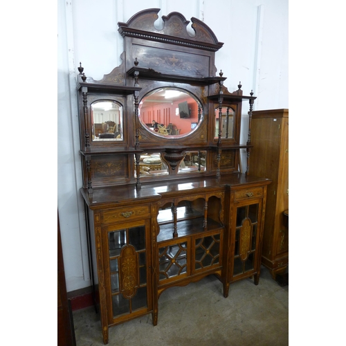 160 - An Edward VII marquetry inlaid rosewood mirrorback side cabinet