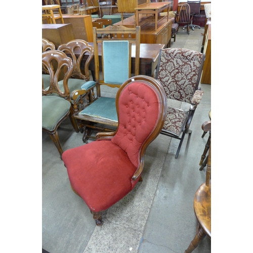 205 - A 19th Century American beech rocking chair, Victorian mahogany spoonback lady's chair and a beech f... 