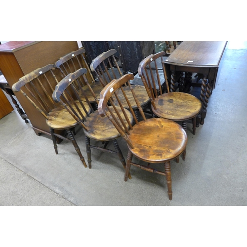 208 - A set of six Victorian beech penny seat kitchen chairs