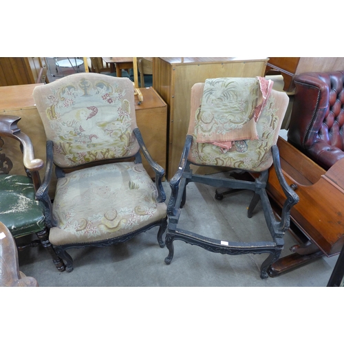 214 - A pair of 19th Century French mahogany fauteuil armchairs