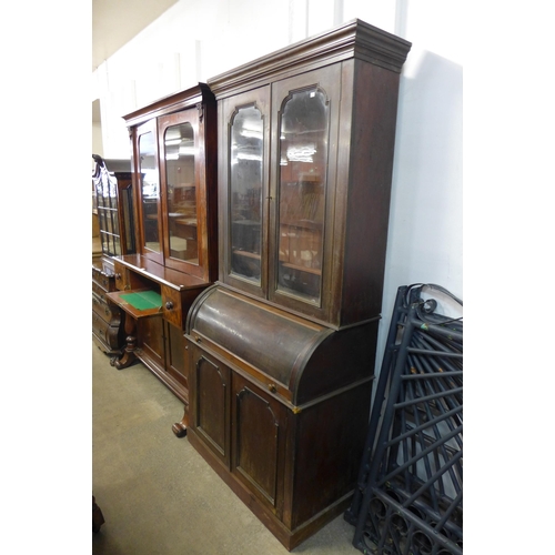 340 - A Victorian mahogany cylinder secretaire bookcase