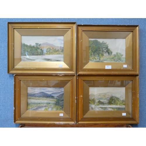 405 - William Langley, four landscapes, watercolour, framed