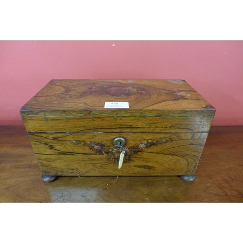 475 - A George IV painted rosewood tea caddy