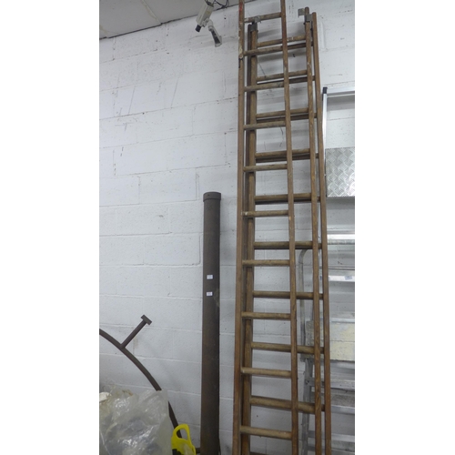 2329 - Triple wood ladder, 24ft approx. with set of wooden stepladders