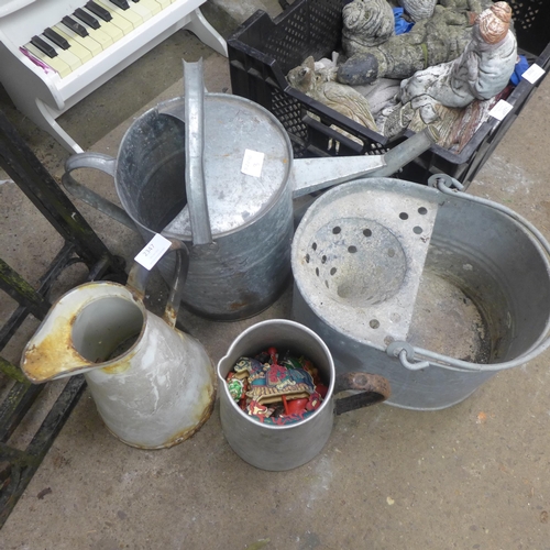 2347 - 2 Metal jugs, metal watering can & metal mop bucket